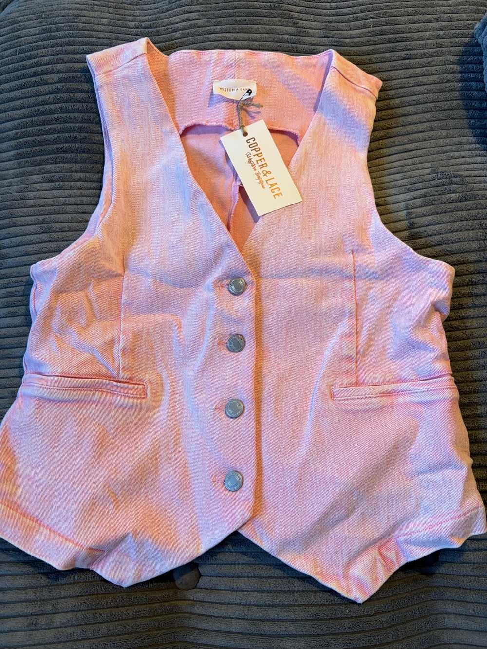 Pink Denim Button Front Vest